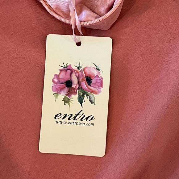 ENTRO FIXED SPAGHETTI STRAP V-NECK TWIST FRONT MAXI DRESS DARK SALMON SMALL NWT - Picture 12 of 15